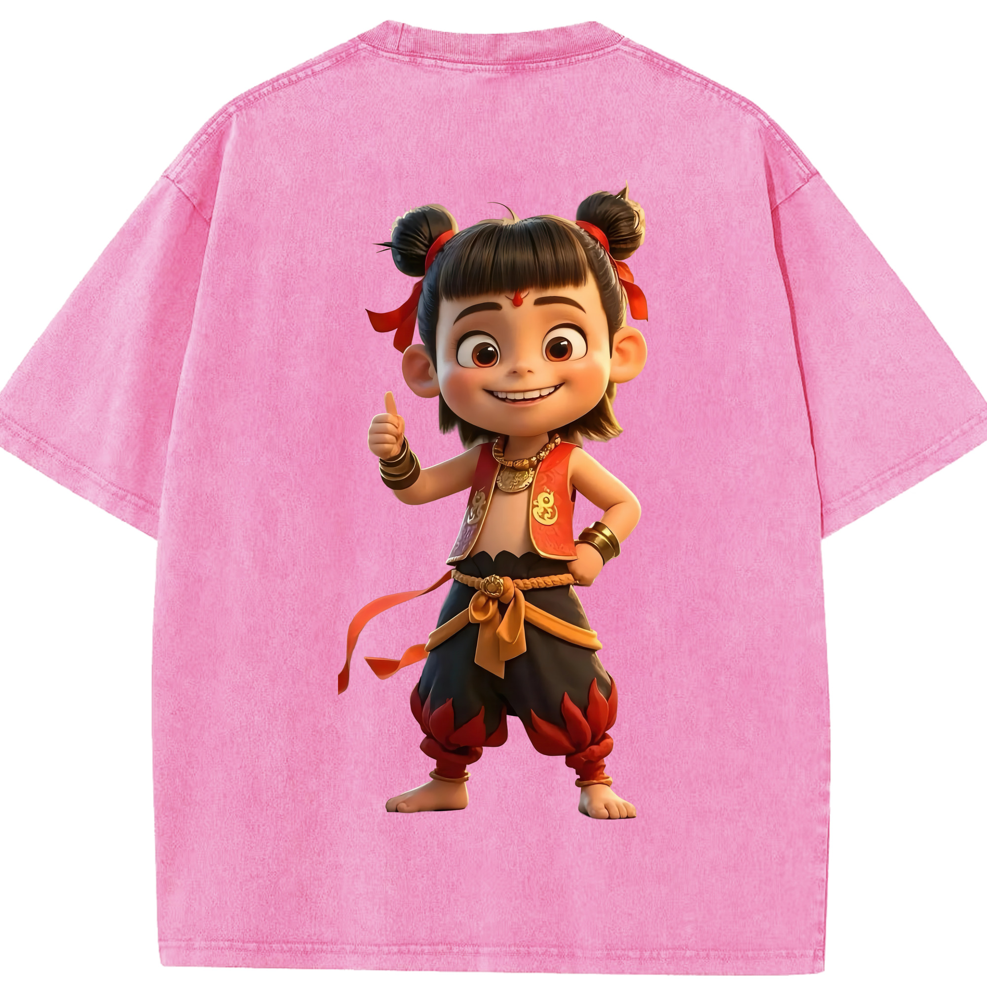 （画像用） Ne Zha 2 ナタ 魔童の大暴れ 綿100% ヴィンテージ風 半袖Tシャツ（背面プリント）